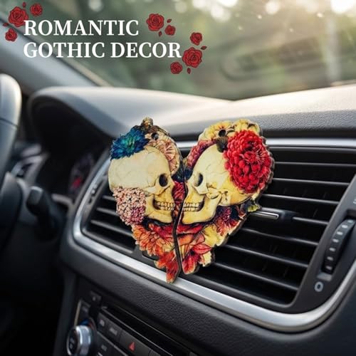 Image of Car Air Vent Clips,Car Air Fresheners Vent Clips Car Diffuser Vent Clip,Car Decoration Cute Car Interior Decor,Car Accessories for Women (2 Pcs Love Skull)