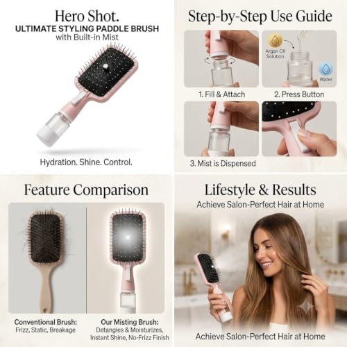 Image of 2-in-1 Spray Hair Brush with Water Mist, Pink