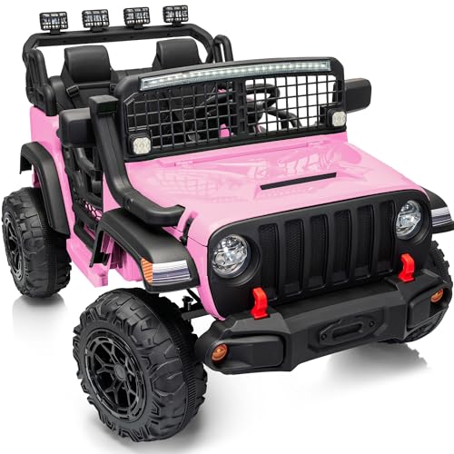 Image of Outfunny 2 Seater Ride on Car Toy, 24V 4WD Electric Car for Kids 4-8 with Remote Control, 4x200W Motors, Capacity 110 lb - Light Pink