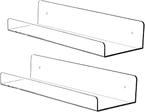 15 Inch Clear Acrylic Floating Wall Ledge Shelf Display Bookshelf Shelves,2pcs Wall Mounted Nursery Kids Bookshelf Invisible Spice Rack,Clear Acrylic Bathroom Storage Shelves Display for Bedroom Office Toy Picture Ledge, 5MM Thick, Set of 2