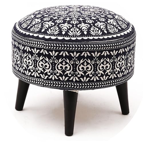Image of Stool Ottoman Pouffes for Living Room, Kitchen, Home, Office Furniture with Soft Cotton Cushion Mudda Footrest Stool for Chair Sofa Bed Dressing Decor, Mandala Blue (14 Inch Pack of 1)