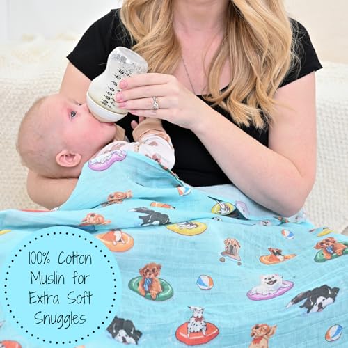 Image of LollyBanks Baby Blankets, 100% Muslin Cotton Swaddle Blanket for Boys and Girls, Soft and Large 47 x 47 Inches Newborn Swaddle, Breathable Baby Receiving Blankets, Registry (Swimming Dogs Print)