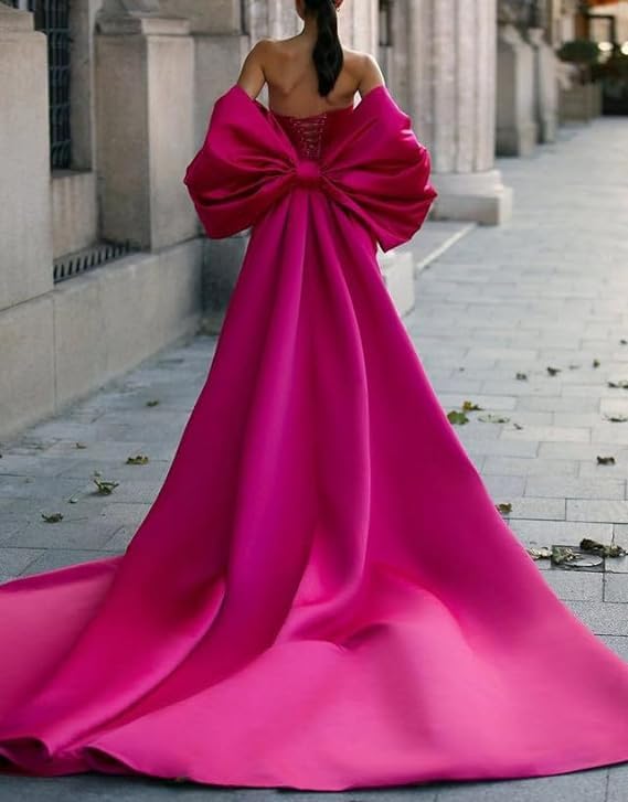 dideyttawl Women Satin Bow Cape for Prom Dress Detachable Sleeves Train for Wedding Dress Homecoming Dress Long Bridal Cape2