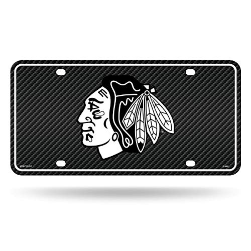 Rico Industries NHL Chicago Blackhawks Carbon Fiber Metal Auto Tag 8.5" x 11" - Great for Truck/Car/SUV