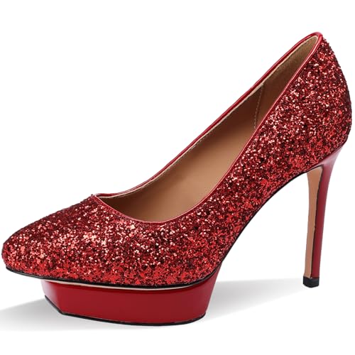 TDD Platform Heels for Women Glitter Crystal Rhinestone Stiletto Closed Toe Pumps Comfortable Dressy Wedding Elegantes Wide Comfortable Tacones 4 Inch High Heels