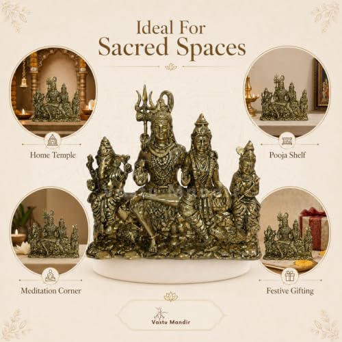 Image of Brass Shiv Parivar Idol, Vastu Remedy for Family Harmony (3.5 Inch, 250 g)