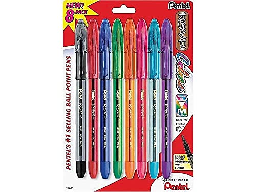 Pentel Bk91Crbp8M R.s.v.p. Stick Ballpoint Pen, 1Mm, Assorted Barrel, Assorted Ink, 8/Set #TOP2