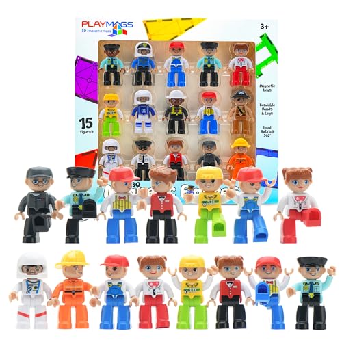 Playmags Large Magnetic Figures Community Set of 15 Pieces &ndash; 3&rdquo; Play People Perfect for Magnetic Toys Building Blocks - STEM Learning Toys for Kids &ndash; Magnet Tiles Expansion Accessories Pack