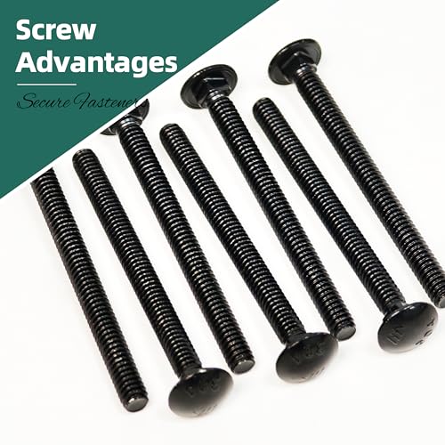 Image of (4 Sets) 3 /8-16 x 6 Carriage Bolts with Nuts and Washers, 304 Stainless Steel Round Head Square Neck 3 /8 Carriage Bolts Screws, Full Thread Black Oxided for Outdoor