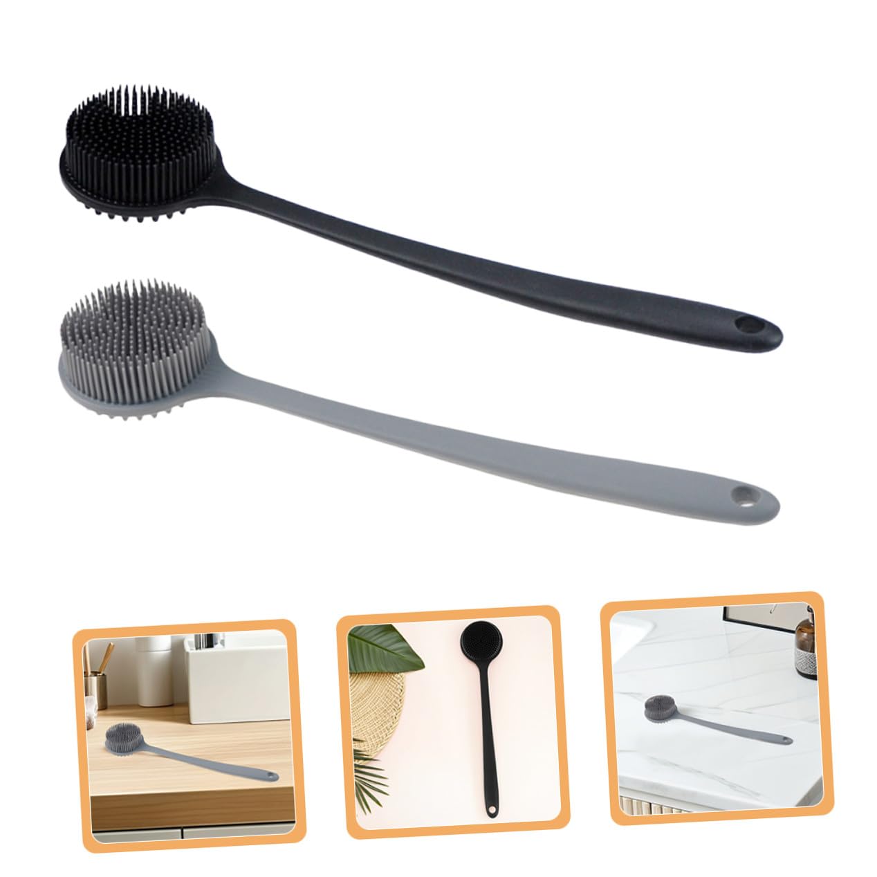 POPETPOP 2 Stück Silikon Rückenbürste mit Langem Griff Langlebiger Flexibler Körperschrubber für Dusche und Massage Tragbar Ergonomisch für Rücken Nacken Ganzkörperreinigung Hautpflege