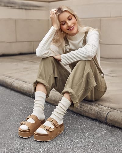 Coutgo Women's Cork Platform Sandals Slip on Mules and Clogs Double Buckle Straps Summer Shoes3