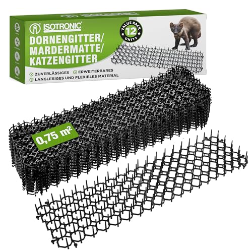ISOTRONIC Katzenabwehr für den Außenbereich Mardermatte Dornengitter | Tier-Barriere | gegen Schnecken | Katzenabwehrmatte, Kratzschutz für Katzen (schwarz 12 Stück) ISOTRONIC Katzenabwehr für den Außenbereich Mardermatte Dornengitter | Tier-Barriere | gegen Schnecken | Katzenabwehrmatte, Kratzschutz für Katzen (schwarz 12 Stück)