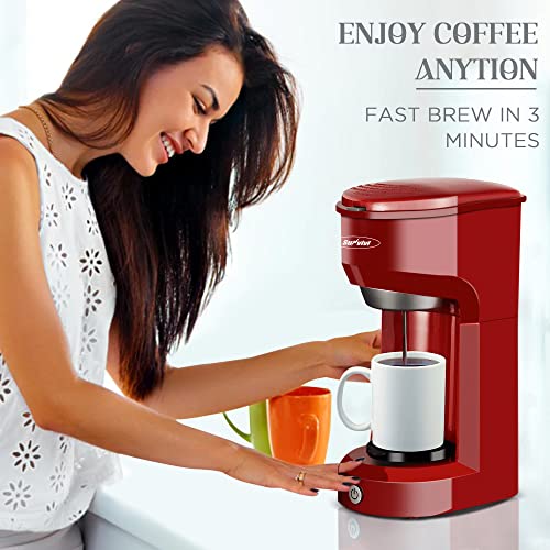 Sunvivi Single Serve Coffee Maker For Single Cup Pods & Ground Coffee, 2 In 1 Single Serve Coffee Brewer With Permanent Filter, One-Touch Control Button With Illumination (Red) Etl Certified #TOP6
