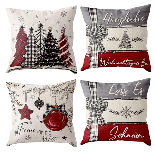 4er Set Kissenhülle Weihnachten (Deutsch), Kissenbezüge Weihnachten...