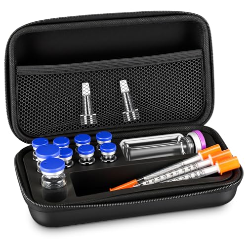 Acellegic Peptide Case for Bac Water & Cases Holds Vials Water Bac Peptide 3ml Vial Storage Case Fridge Freezer Travel with Mesh Pocket Only Box(Black 8x3ml + 2x10m L + 1x30m L Sponge)