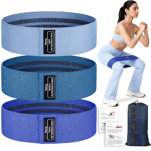 Image of Renoj Resistance Bands for Working Out: 3-Set Professional Exercise Bands for Pilates, Yoga, Home Gym, Booty, Leg Training | Heavy /Medium /Light Fabric Loops for Women Men