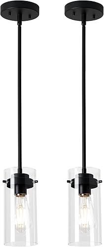 Miniatura 1 de EAPUDUN PDA1353-B-MBK - Luces colgantes (2 paquetes), lámparas de techo con pantalla de vidrio transparente, color negro mate