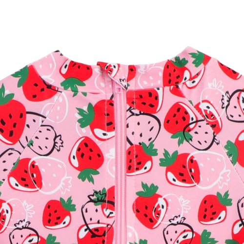 Image of Baby Toddler Girl Long Sleeve Ruffle Swimsuit One Piece Zipper Rash Guard Bathing Suit with UPF 50+ Sun Protection