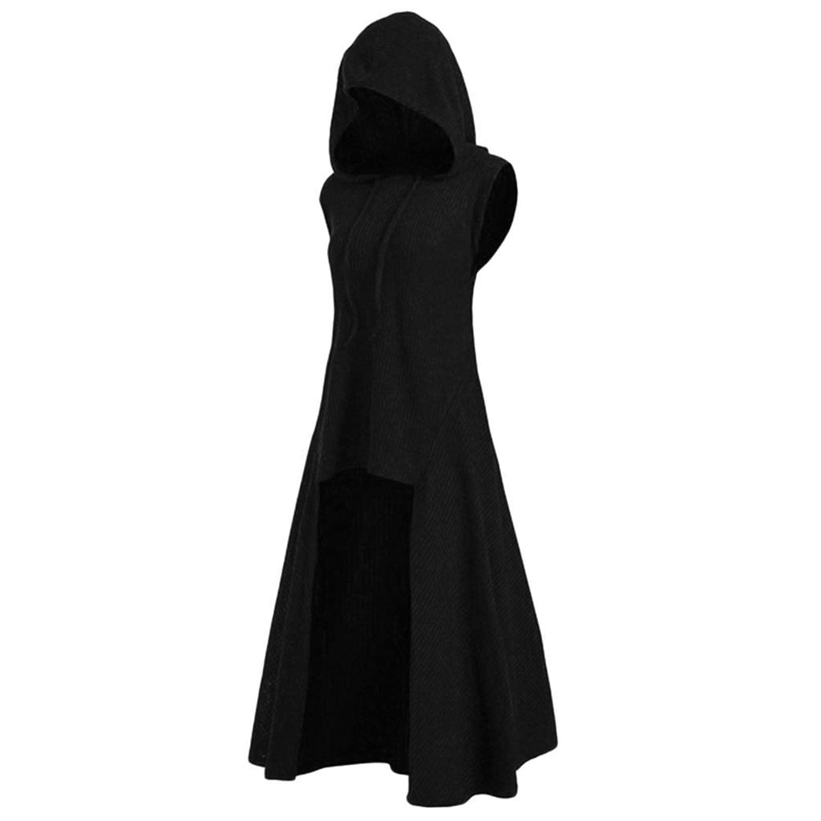 Women Hooded Sweatshirt Dress Long Sleeve Elasticity Cloak Robe Plus Size Medieval Retro Vintage High Low Halloween Coat
