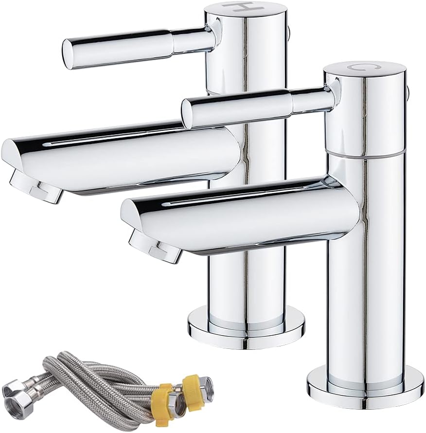 Maynosi Bathroom Basin Pillar Taps, Pair Basin Sink Mixer Taps, 1/4