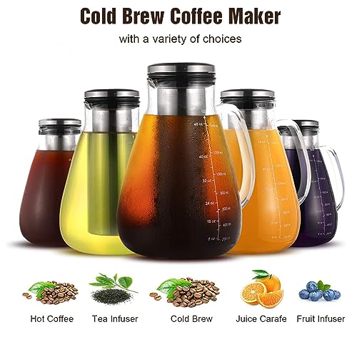 Cold Brew Iced Coffee Maker 51oz, Brewed Coffee Pot with Removable Double Mesh 304 Stainless Steel Filter, BPA-Free Cold - Additional View