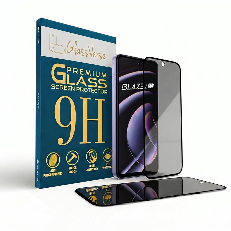 Image of GlassVerse Privacy Tempered Glass for Lava Blaze 2 5G | Anti Spy Screen Protector, 9H Hardness, Edge to Edge, Case Friendly, Hassle-less Installation Kit Included. (Pack of 1)