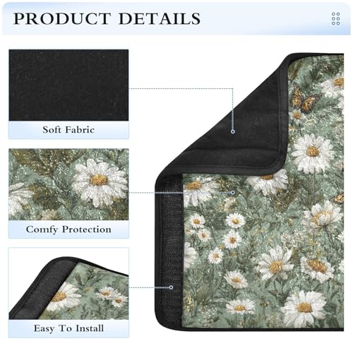 Image of 2 Pack Seatbelt Covers Seat Belt Cover Pad for Adults Boys Girls Car Seat Strap Covers Pads Cushion Universal Shoulder Strap Pad Protector for Backpack Camera Bag 10x7.7Inch Summer Daisy Butterfly Gre