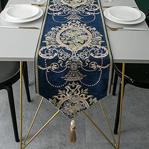 Chemin de table jacquard bleu de haute qualité pour salon chic