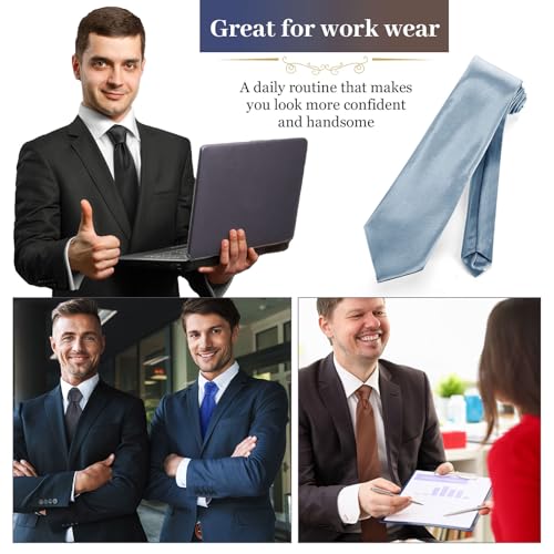 Image of Syhood 6 /12 /24 Pcs Men Ties Set Solid Satin Pure Color Business Formal Necktie Tie 57 inch for Men Occasion Wedding