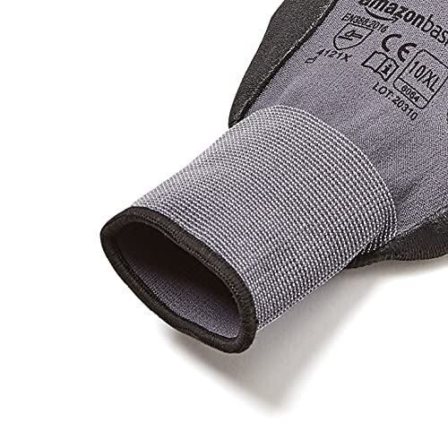 Amazon Basics Micro-Foam Nitrile Coated Gloves, Nylon Liner Fiber, Touch Screen, Grey, Size 10 (Xl), 6-Pair #TOP5