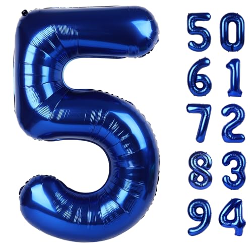 Image of Night Blue 5 Balloon, Number Balloons 40 Inch, 5th Birthday Balloon Decorations, Night Blue Party Supplies, 5 Number Balloons, Number 5 Balloon