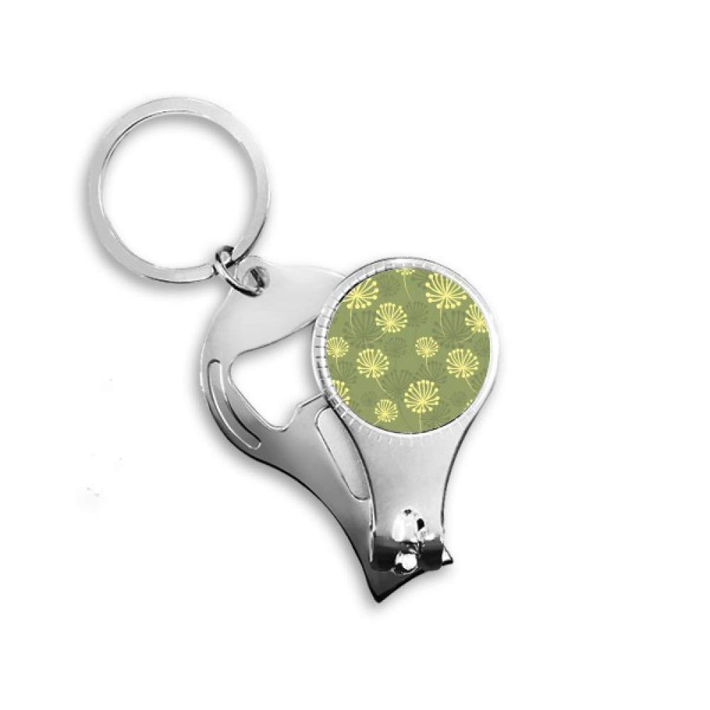 Green Yellow Dandelion Decorative Pattern Nail Nipper Ring Key Chain Bottle Opener Clipper