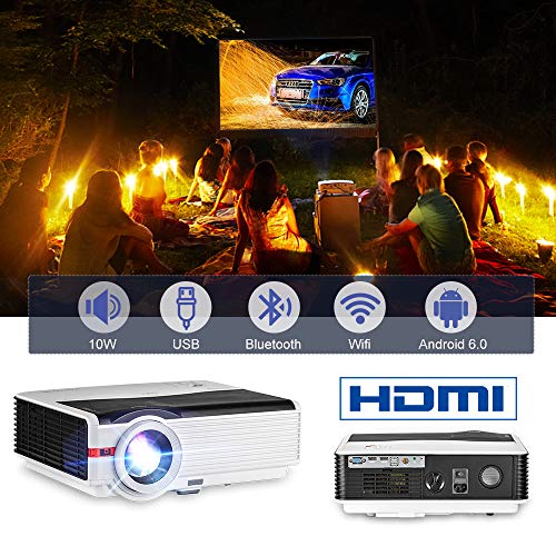 CAIWEI 5000 Lumen Bluetooth WiFi 1080P Video Projector with Android 6.0 HDMI USB