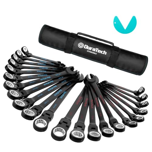 Image of DURATECH Flex-Head Ratcheting Wrench Set, 22-Piece, Black Electrocoat