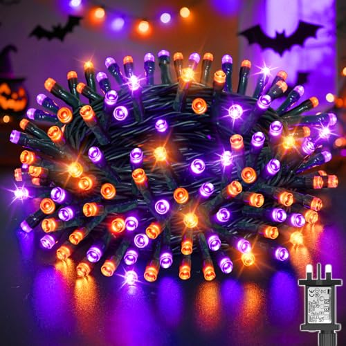 Dalugo Halloween Decorations Lights Outdoor 30M 300 LED Waterproof String Light Mains Powered with Timer Memory Function 8 Modes Purple and Orange Fairy Lights for Halloween Garden Party Decorations