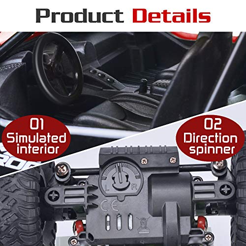 NQD 4WD Remote Control Truck - 1:16 Big Monster Stunt Car All Terrain Off-Road Hobby RC Truck 2.4Ghz with LED Headlight Rock Crawler Rechargeable Electric Toy for Boys & Girls Gifts(Red)