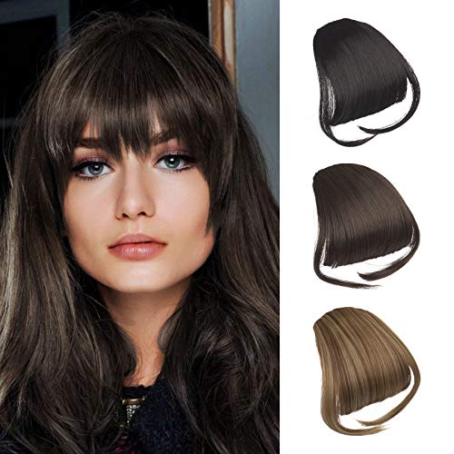 Sofeiyan Clip in Bangs Hair Extensions Fringe Bangs Medium Brown Clip on Bangs Synthetic Hair Natural Flat Bangs Hairpiece with Temple One Piece for Women Girls