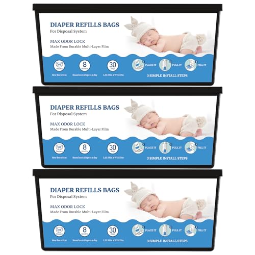 Image of Diaper Refill Bags Compatible with Genie Easy Roll & Platinum Diaper Pails, 7-Layer Odor Control, Extra Thick, Holds up to 4200 Newborn Diapers,90 Bags