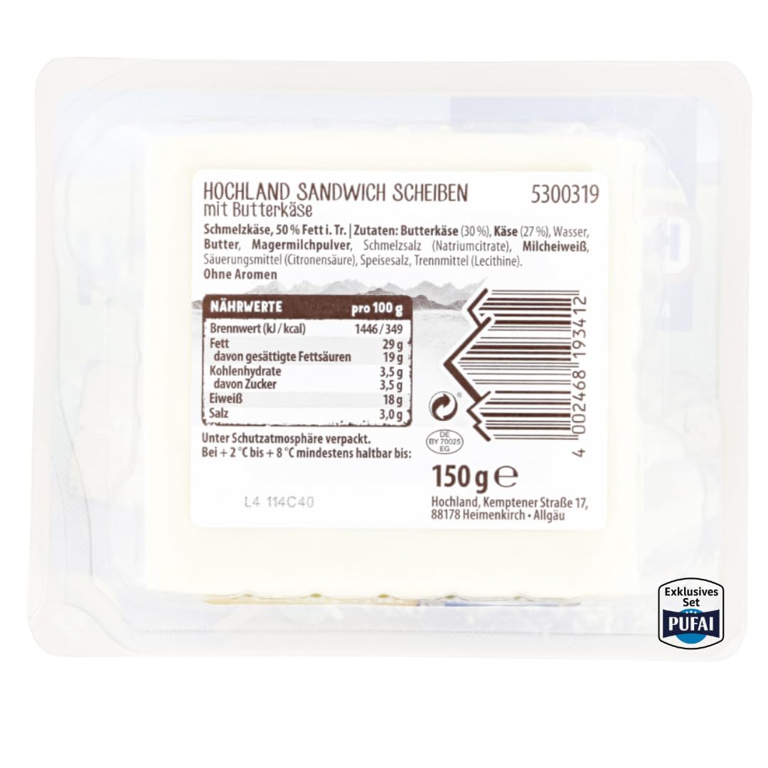 Käsescheiben mit Butterkäse – 150 g, 4er Pack | Mild & cremig | Ideal für Sandwiches, Toast & Snacks