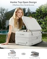 Hanke Erweiterbarer Koffer Handgepäck mit 360°-Spinnerrändern, Frontöffnung PC Hartschalenkoffer mit integriertem TSA-Schloss 49cm(40L), Rauchweiß – Ansicht 2
