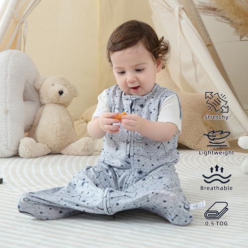 Image of DaysU Baby Sleep Sack 12-18 Months Stretchy, Baby Boy Wearable Blanket 2-Way Zipper TOG 0.5, Breathable Lightweight Baby Sleeping Bag 2 Pack, Space & Forest, Large