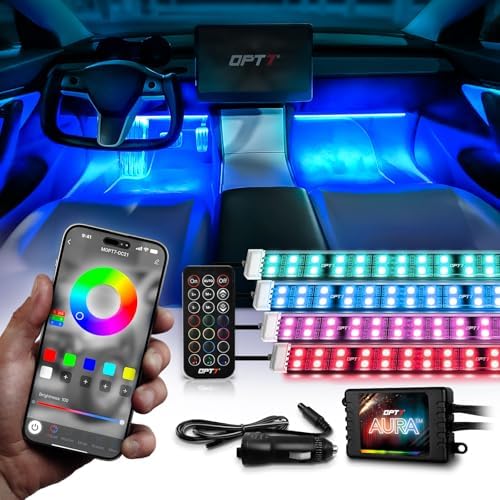 OPT7 Aura Pro 4PC Double LED Interior Car Strip Lights with APP &...