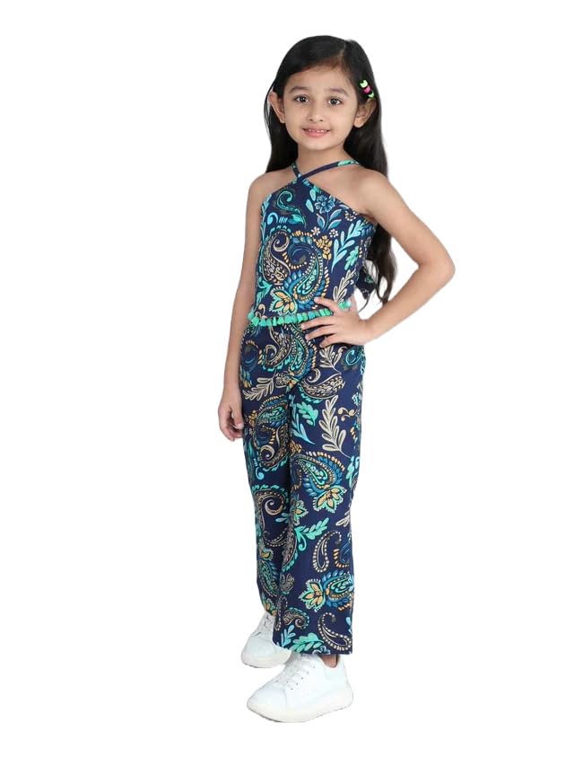Girl's Cotton Sleeveless Printed Crop Top & Plazzo Set-image-6