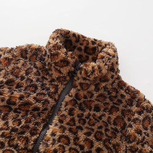 Girls Fleece Jacket Fuzzy Fur Sherpa Leopard Long Sleeve Turtleneck Toddler Winter Coat Kids Thermal Zip Up Jackets2
