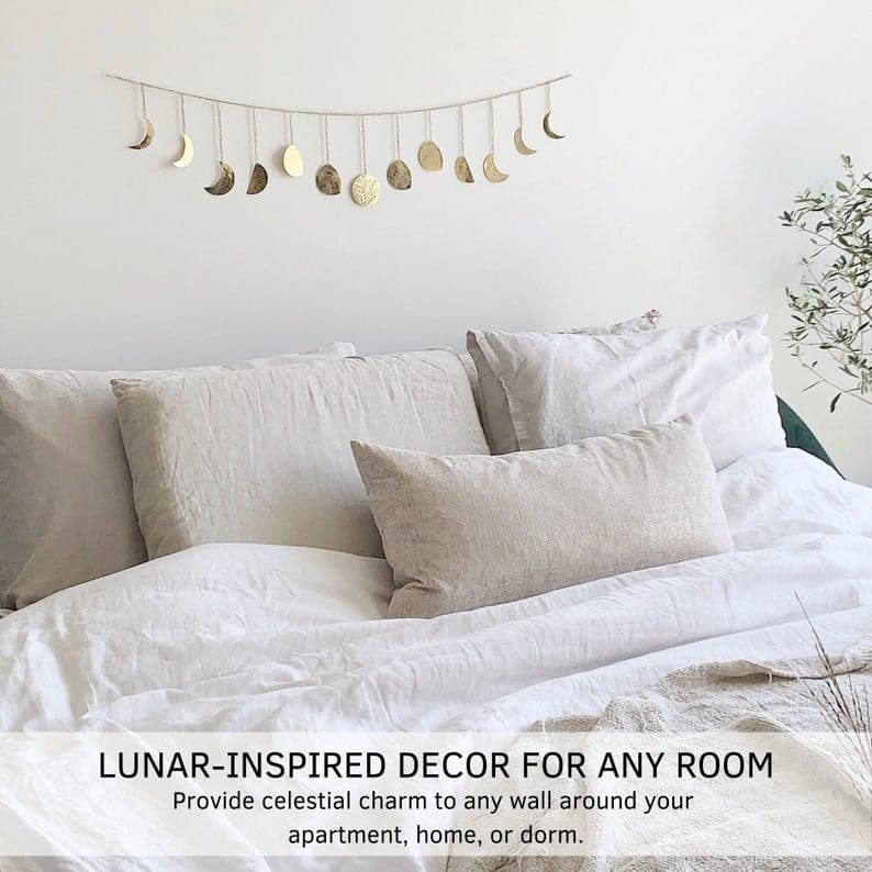 Image of Wall Decorations | Boho Accents Wall Decor | Moon Phases Art | Moon Phase Wall Hanging | Bohemian Decor for Bedroom, Home, Living Room, Apartment or Dorm (36 INCH, Golden)