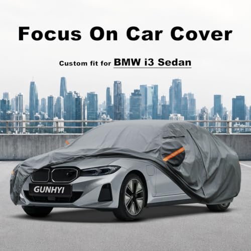 Image of GUNHYI Premium Car Cover Custom Fit BMW i3 Sedan, 16 Layers Heavy Duty Car Cover Waterproof All Weather with Zipper Door for Sun Rain Snow Dust Uv Protection