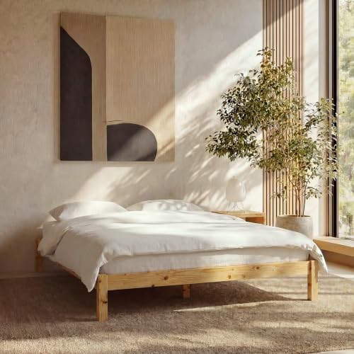 Image of LIFEMENT King Bed Frame Classic Wood Platform, Noise Free, Under Bed Storage, No Box Spring Needed, Easy Assembly, New Natural
