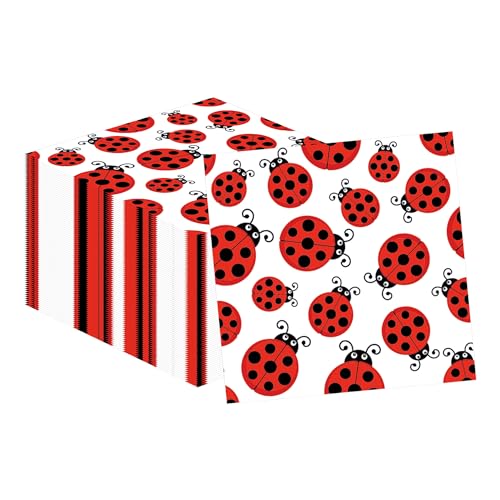 Juego de 40 servilletas de papel desechables con diseño de mariquita, servilletas de papel para almuerzo, suministros para fiestas temáticas de mariquita