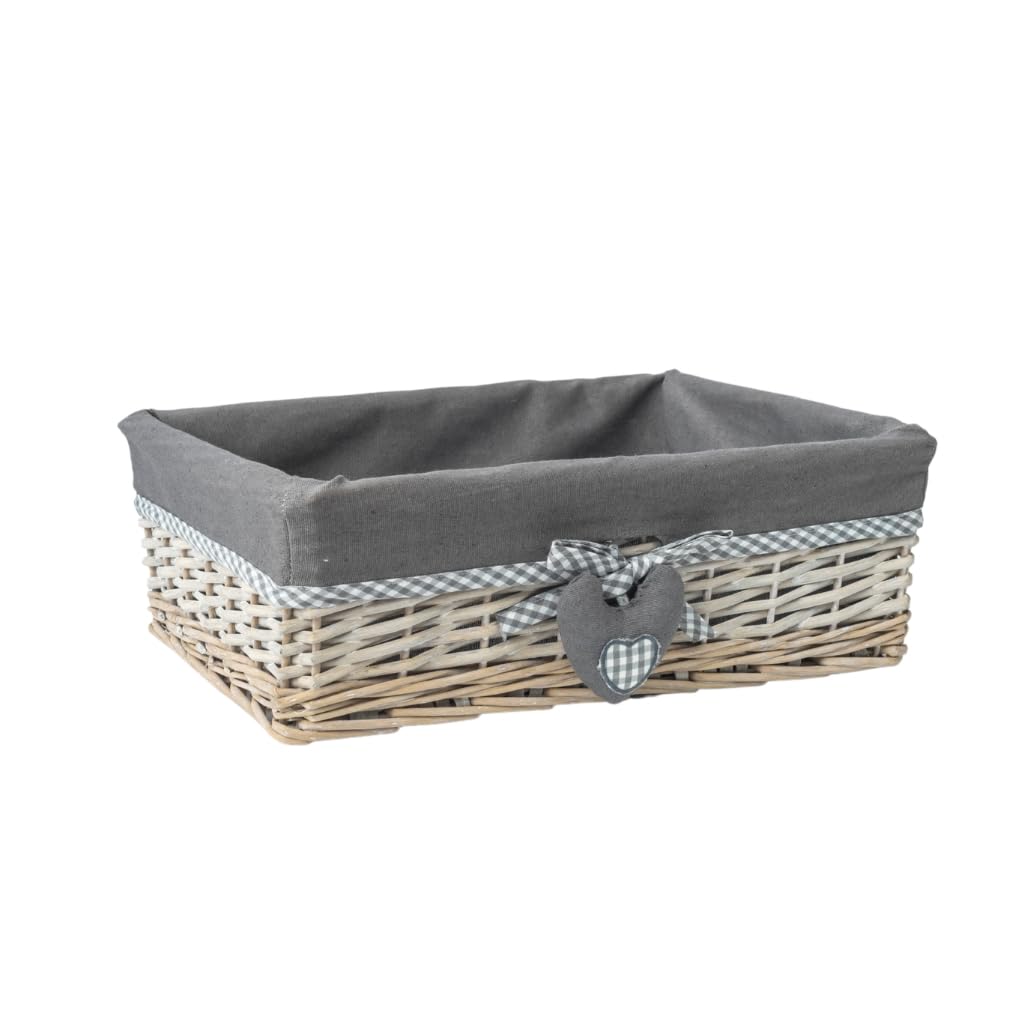 Woodluv Grey Wicker Rectangular Storage Gift Hamper Basket With Removable Lining - Large