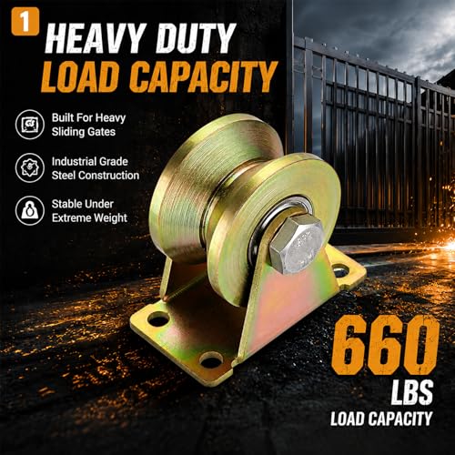 Lyplus 2" V Groove Wheel Heavy Duty Rigid Caster with Bracket for Inverted Track, Sliding Gate, Rolling Gate, Industrial Machines, Wire Rope Rail, Loading Capacity 660 lbs - 4 Pack